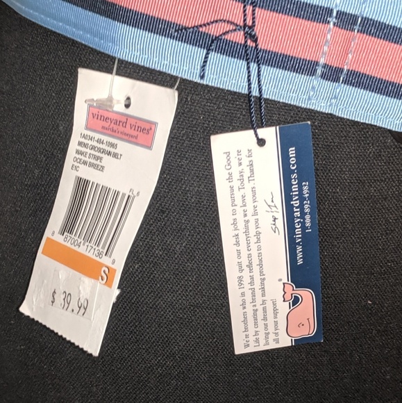 Vineyard Vines NWT new stripe belt blue pink men S - Picture 7 of 8